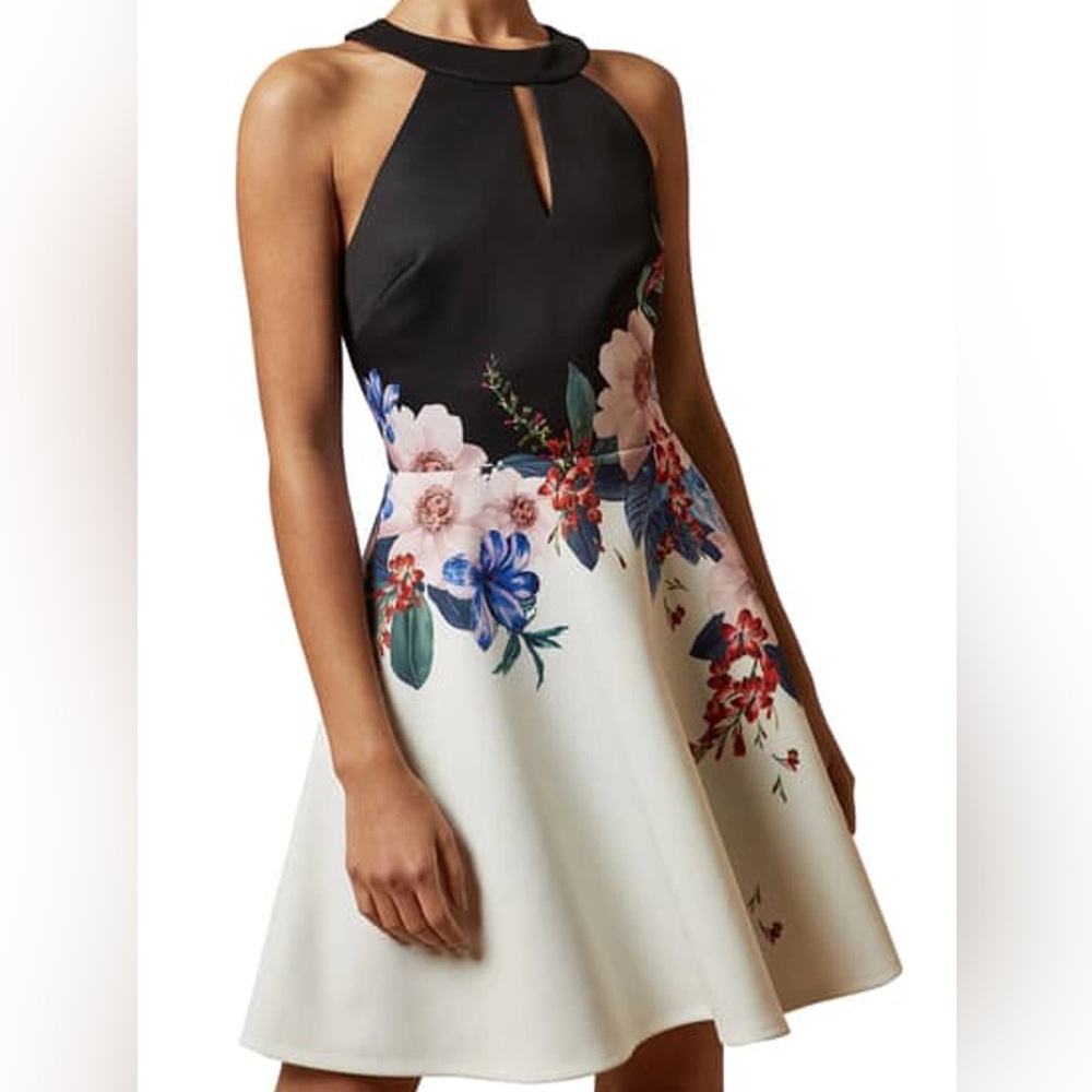 TED BAKER Floral Print Tildda Scuba Neoprene Skater Dress